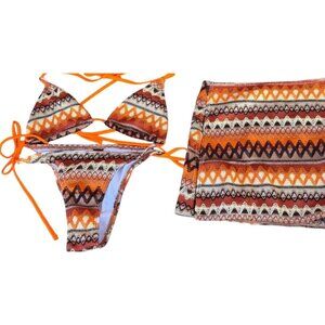 Bohemian Style Crochet Bikini Set & Matching Cover-Up Skirt -Size S - Cider